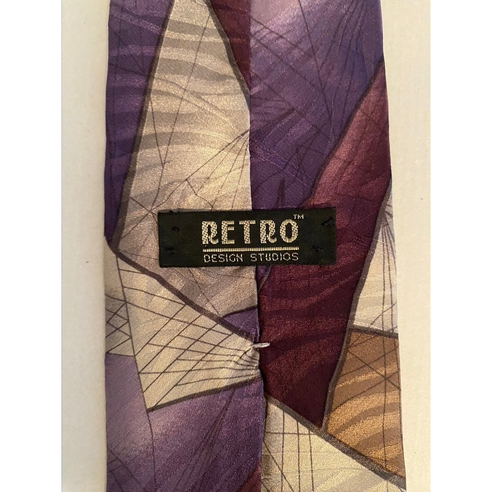 Retro Design Studios Mens Geometric Abstract Tie Purple Tan Grey Made in USA